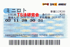ミニロト第981回では4等2本当選!