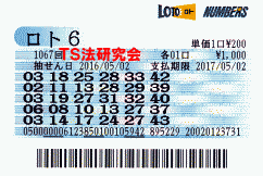 ロト６ 第1,067回 5等8本当選！