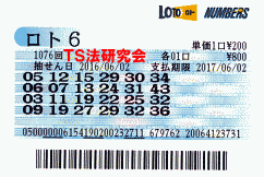 ロト6 第1,076回 5等2本当選!
