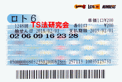 ロト6 第1,248回　５等６本当選！