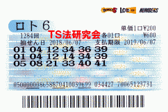 ロト6 第1,284回 5等6本当選!