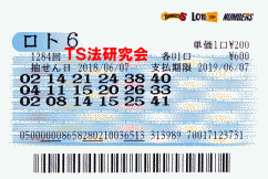 ロト6 第1,284回　５等６本当選！