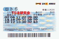 ロト6 第1,292回 5等6本当選!
