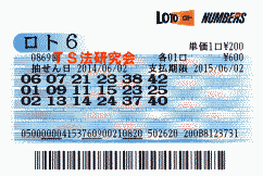 ロト6 第869回では5等6本当選!