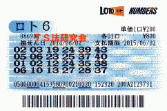 ロト６ 第869回では５等６本当選！