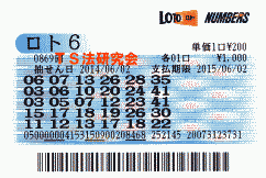 ロト６ 第869回では５等６本当選！