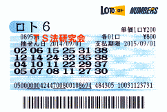 ロト６ 第895回では４等１本・５等５本当選！