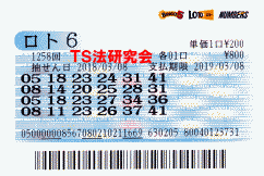 第1,258回 ロト６ 平成30年3月8日抽選