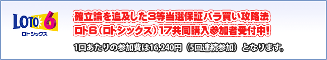確率論を追及した3等当選保証バラ買い攻略法 ロト6(ロトシックス)17共同購入参加者受付け中