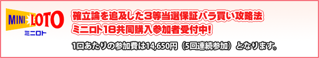 確率論を追及した3等当選保証バラ買い攻略法 ミニロト１８共同購入参加者受付中！